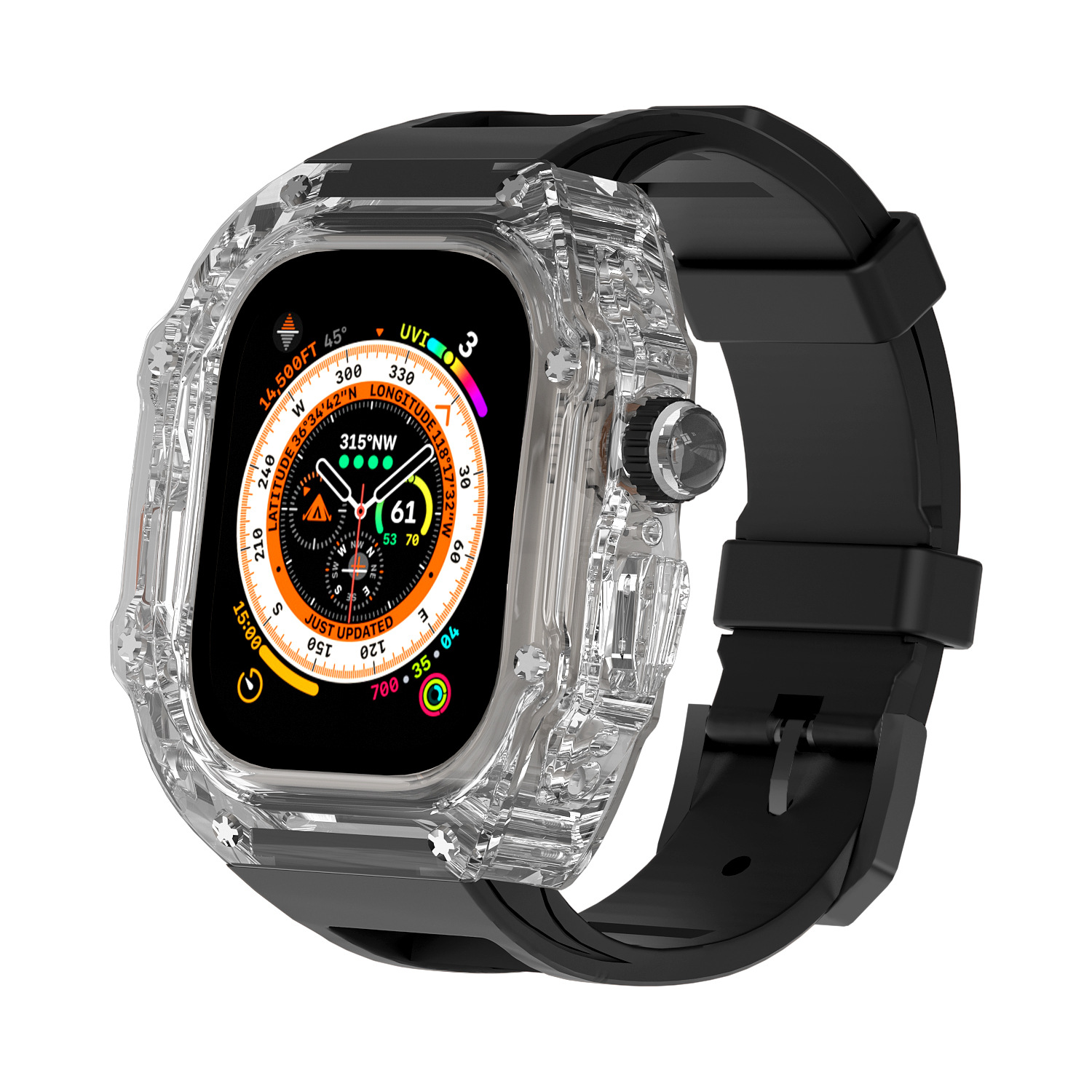 Aplicable para Apple Watch 8 ultra 49mm caso transparente correa de caucho flúor iwath45 44 funda protectora