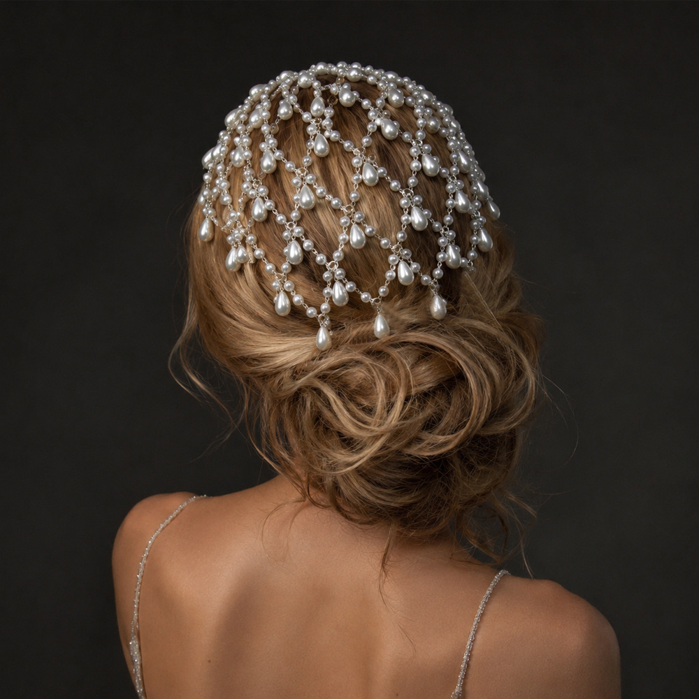 European and American New Style Pearl Hair Chain Elegant Tassel Headwear Bride Wedding Accessories Women's Headwear