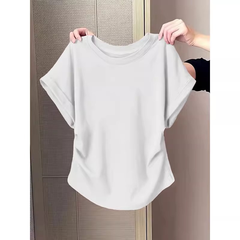 Áo thun nữ cổ tròn tay ngắn, thiết kế ôm eo, phong cách hiện đại — Màu đen chi tiết 1