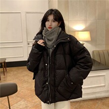 华夫格立领面包服冬季韩版2023新款加厚保暖宽松长袖棉衣外套女装
