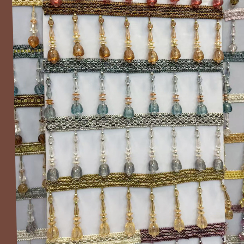 New European-Style Curtain Lace with Dense Tassels, Crystal Beads, Acrylic Crystal Lace, Factory Price Wholesale
