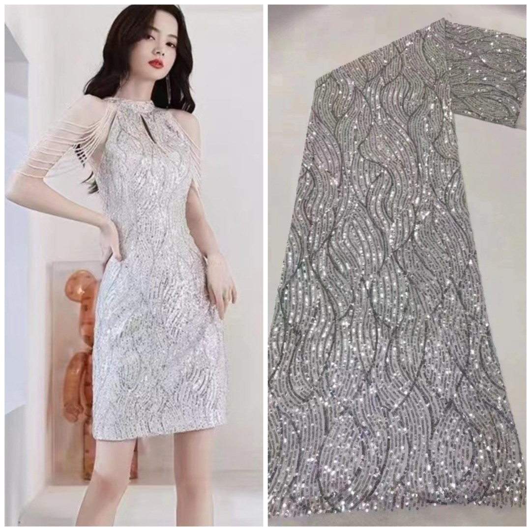 Nuevo en stock sequined tela onda patrón moda vestido ropa de los niños pettiskirt lentejuelas encaje JX2329