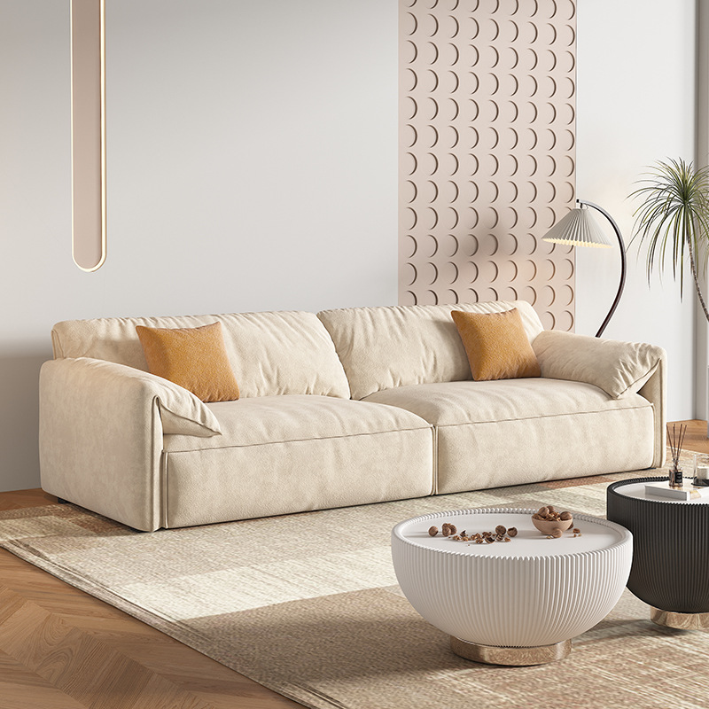 Sofá minimalista de terciopelo estilo oreja de elefante y pata de gato, sofá de tela tecnológica de lujo ligero para sala de estar de villa, personalizable.