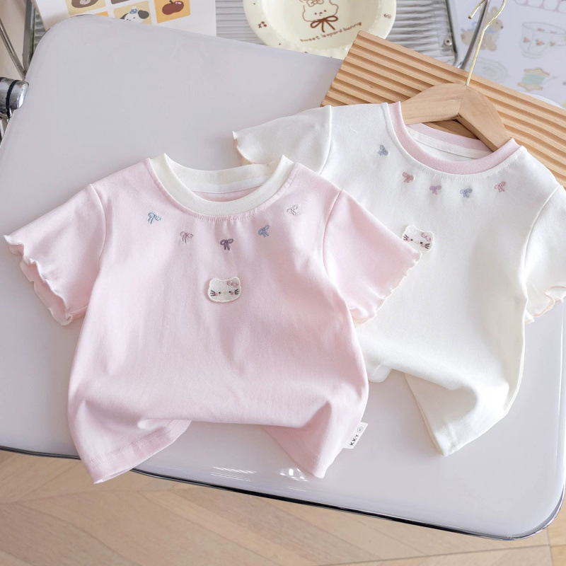 Cute cotton children's cartoon T-shirt with bow