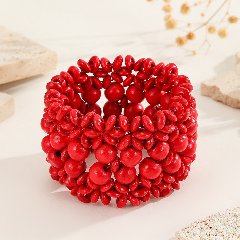 Amazon's Best-Selling Hand Jewelry Bohemian African Handmade Wooden Beads Braided Beaded Elastic Bracelet Women's Holiday Accessories