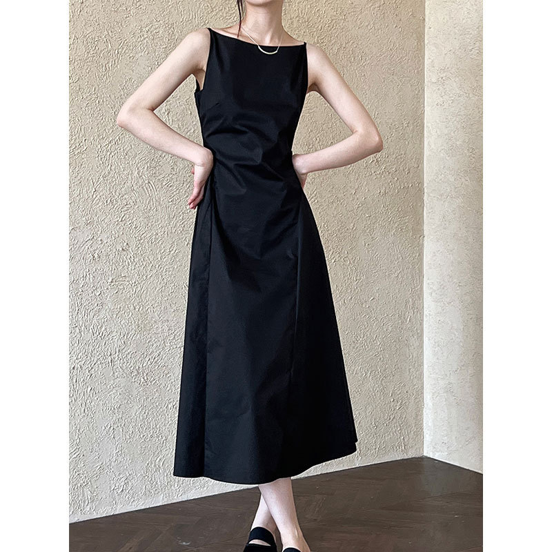 Lu Xi French Style One-Line Collar Waist Slimming Look Dress for Women Summer 2025 New Style Simple Goddess Style 3258 Lu Xi French Style One-Line Collar Waist Slimming Look Dress for Women Summer 2025 New Style Simple Goddess Style 3258