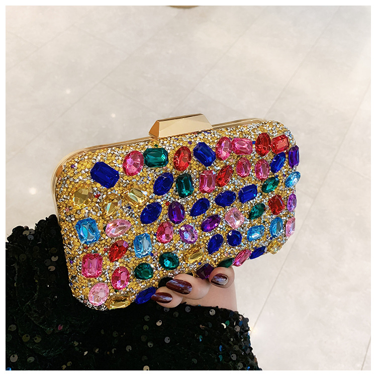 New cross-border full-diamond shiny bags, diamond-encrusted clutch bags, dinner bags, wedding banquet bags, party bags, small square bags and women's bags undefined