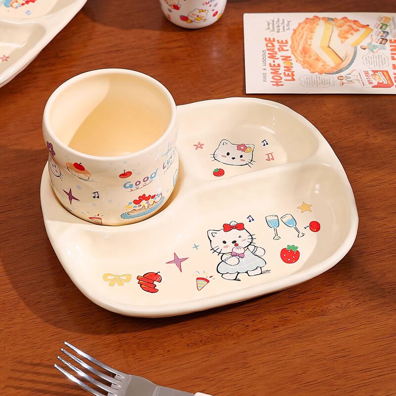 Cartoon Cute High-Quality Ceramic Tableware for One Person, Household Bowls, Plates, Divided Plates, Mugs, and Dish Sets Cartoon Cute High-Quality Ceramic Tableware for One Person, Household Bowls, Plates, Divided Plates, Mugs, and Dish Sets