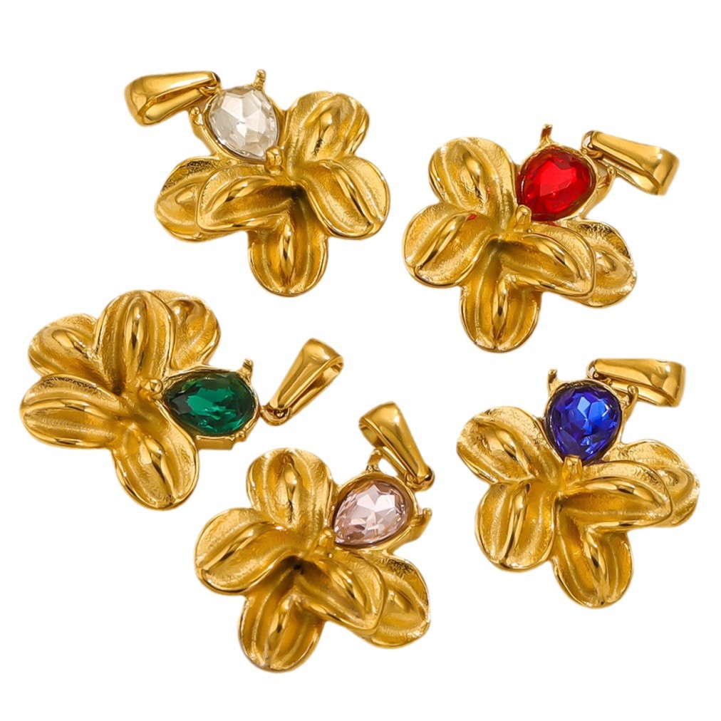 Europa y América retro flores de acero inoxidable DIY collar conjunto de cristal colgante al por mayor