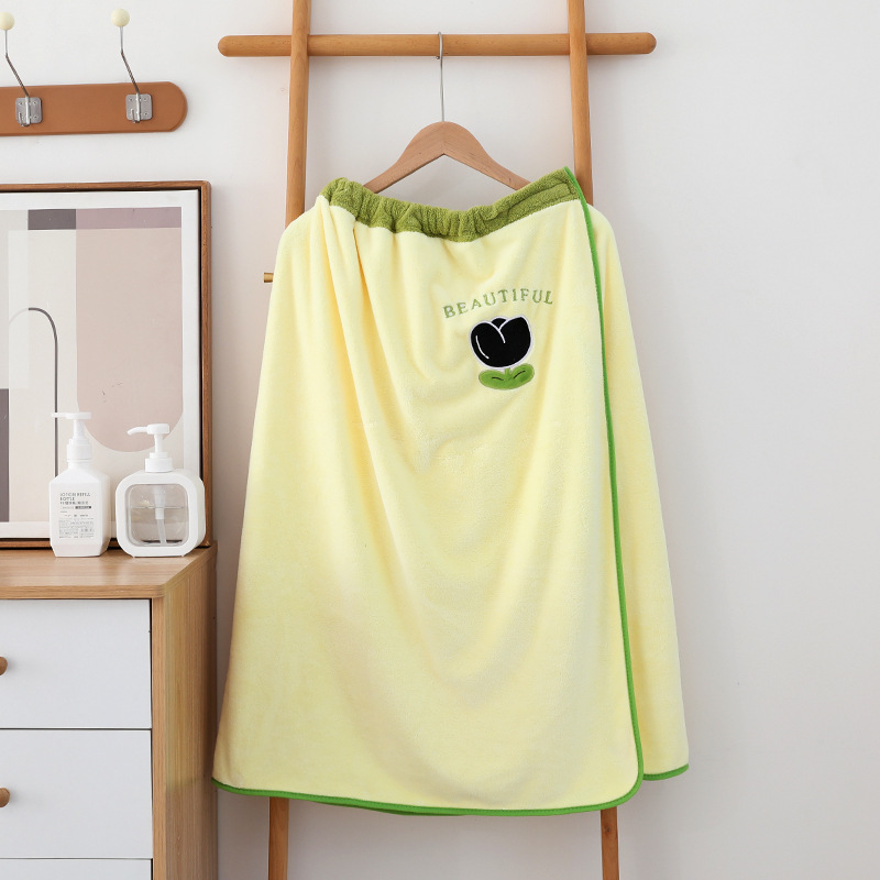 Coral Velvet Tulip Bath Towel, Shower Cap, Bath Skirt, Towel Set, Wearable and Wrapable Bathrobe, Large Size Bath Skirt, Absorbent Bath Towel