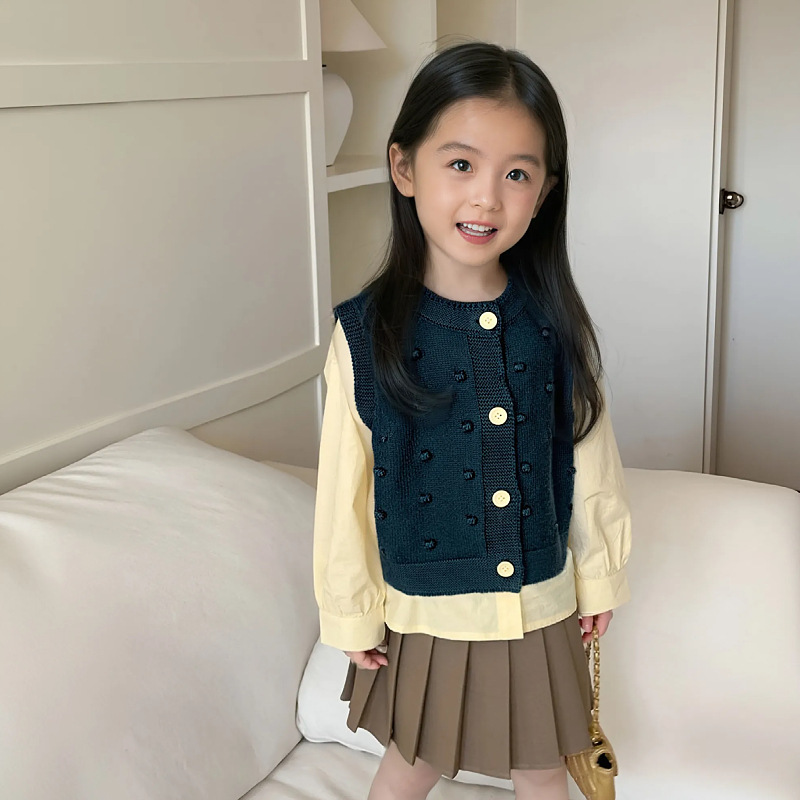 2025春秋款女宝宝马甲针织可爱泡泡花边毛衣背心毛织开衫甜美女童|undefined