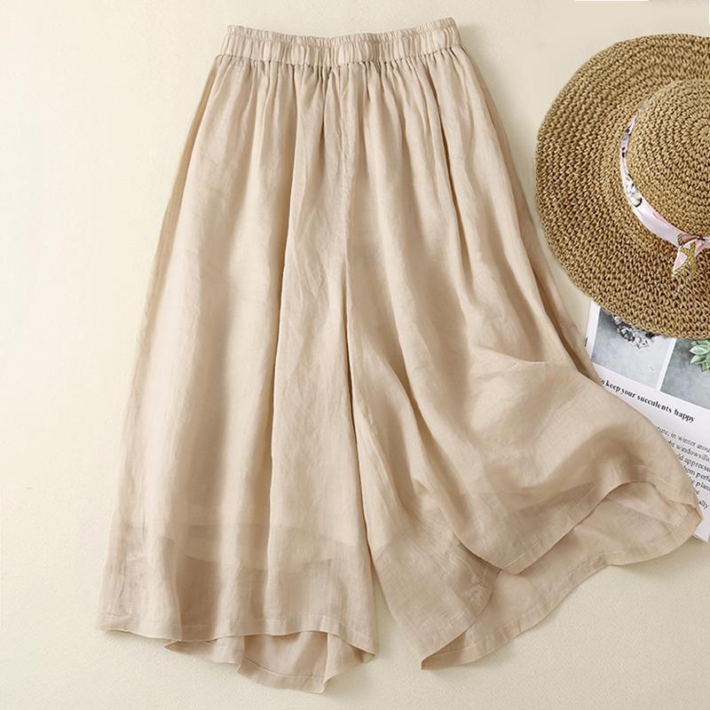 Cotton and Linen Culottes 2025 Summer New Wide-Leg Cropped Pants for Women Plus Size Fat mm Slimming Look Pants Pear-Shaped Figure Women's Pants
