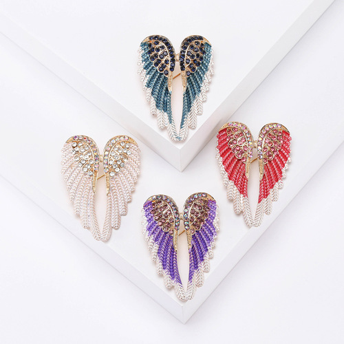 European and American creative new diamond angel wings brooch corsage multi-color trendy fashion clothing accessories pin wholesale