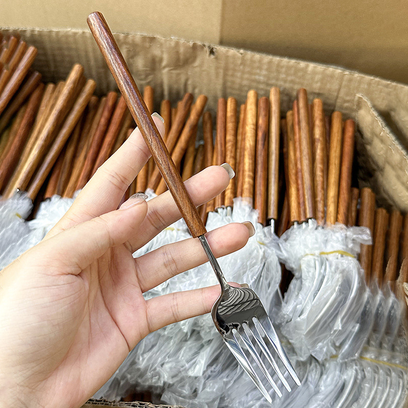 304 acero inoxidable mango de madera de pera cuchillo y tenedor portugués cuchara cuchillo y tenedor japonés cuchara de madera cuchillo y tenedor cuchara de filete occidental cuchara