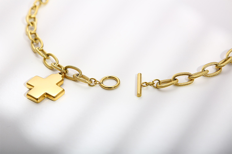 accessories sweater chain cross pendant necklace stainless steel bracelet OT buckle set