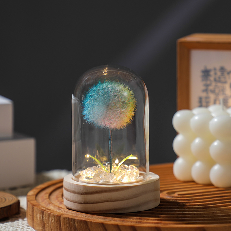 クロスボーダー タンポポ完成品 ナイトライト プリザーブドフラワー ガラスカバー 卓上装飾 ドライフラワー 小物 中秋節ギフト|undefined