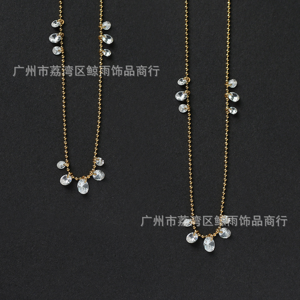 Xl082 Whale Rain Ornament Dew Zircon Shining Diamond Light Luxury Small Necklace Clavicle Chain Titanium Steel 18k Gold Plating display picture 7