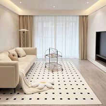 棋盘格子黑石公寓圈绒客厅地毯法式奶油风地毯卧室轻奢防滑加厚