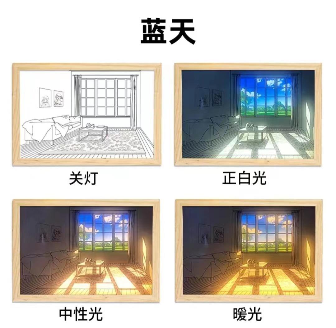 灯光画LED发光装饰画素描小夜灯阳光床头挂画USB插电床头挂画实木-阿里巴巴