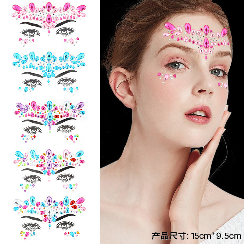 Masquerade music party Rhinestones Tattoo stickers  latin jazz dance Make up Eyebrow face Gemstones sticker DIY bridal star party makeup sticker