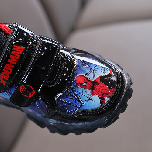 Spider-Man Light Up Shoes  Spring and Autumn Leather Luminous Boys' Sports Shoes Small and Medium-sized Boys' Shoes Foreign Trade Trend