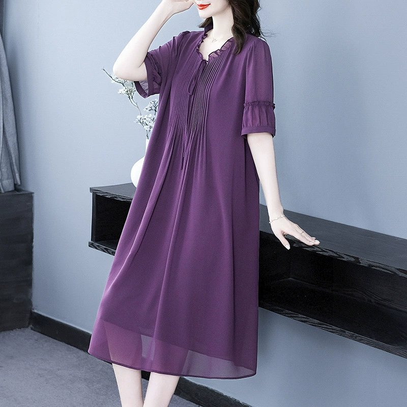 2025 новое летнее модное шифоновое свободное платье большого размера с рюшами из шифона 120kg Fat MM, женская одежда