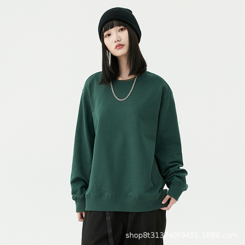 Chaqueta de manga larga con cuello redondo de rizo para otoño e invierno, de algodón puro, sin formación de bolitas, con hombros caídos, camisa publicitaria, ropa de trabajo, sudadera con impresión de logotipo personalizado.