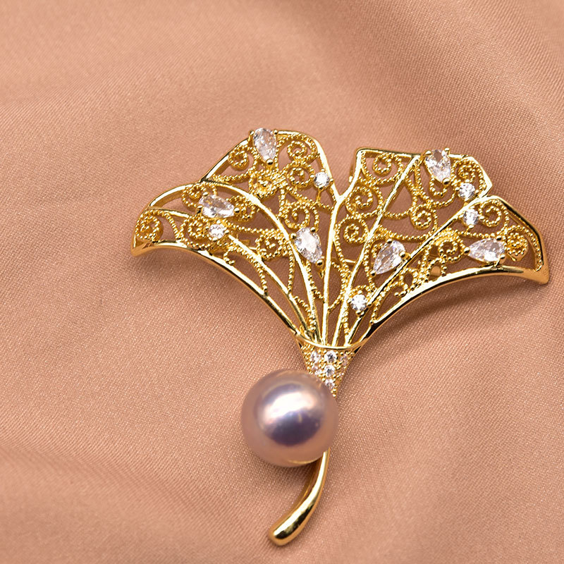 Perla flor broche de alto grado sentido Corea del Sur vintage oro copo de nieve de agua dulce ramillete temperamento de alta calidad al por mayor natural