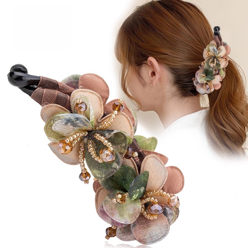 Korean Banana Clip Vertical Clip Hair Ponytail Twist Clip Flower Non-Slip Vertical Clip Large Back of the Head Hair Clip Elegant Headwear