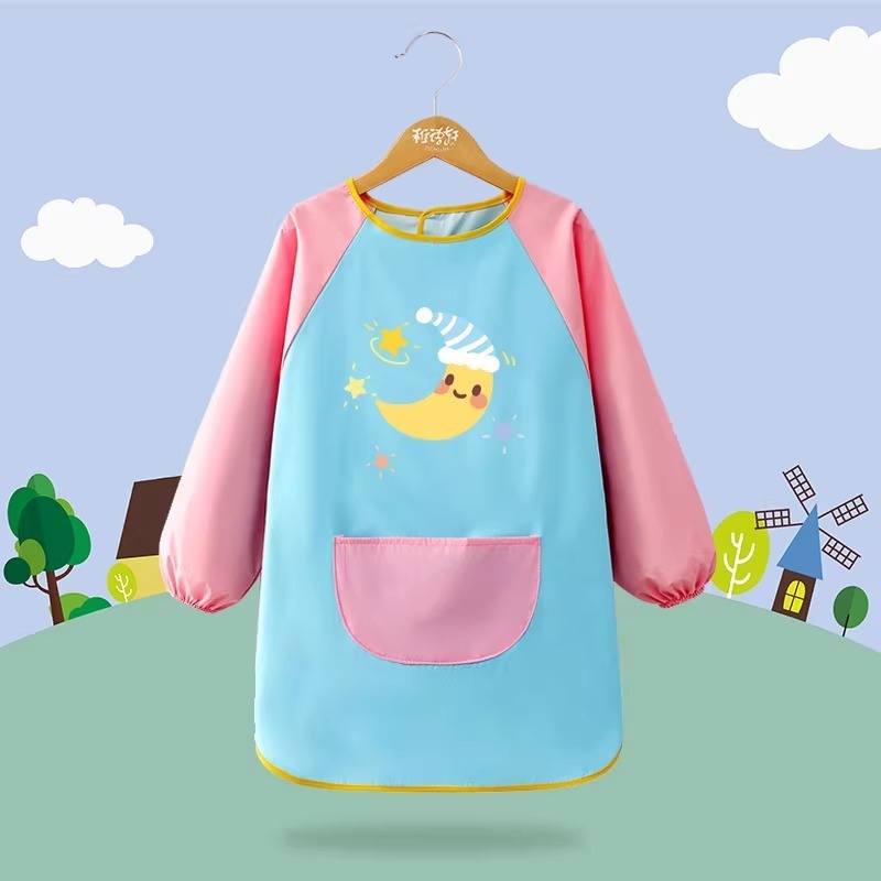 子供用エプロン絵画服幼稚園スタジオアートベルクロ長袖防水防汚よだれかけスモック逆着用|undefined