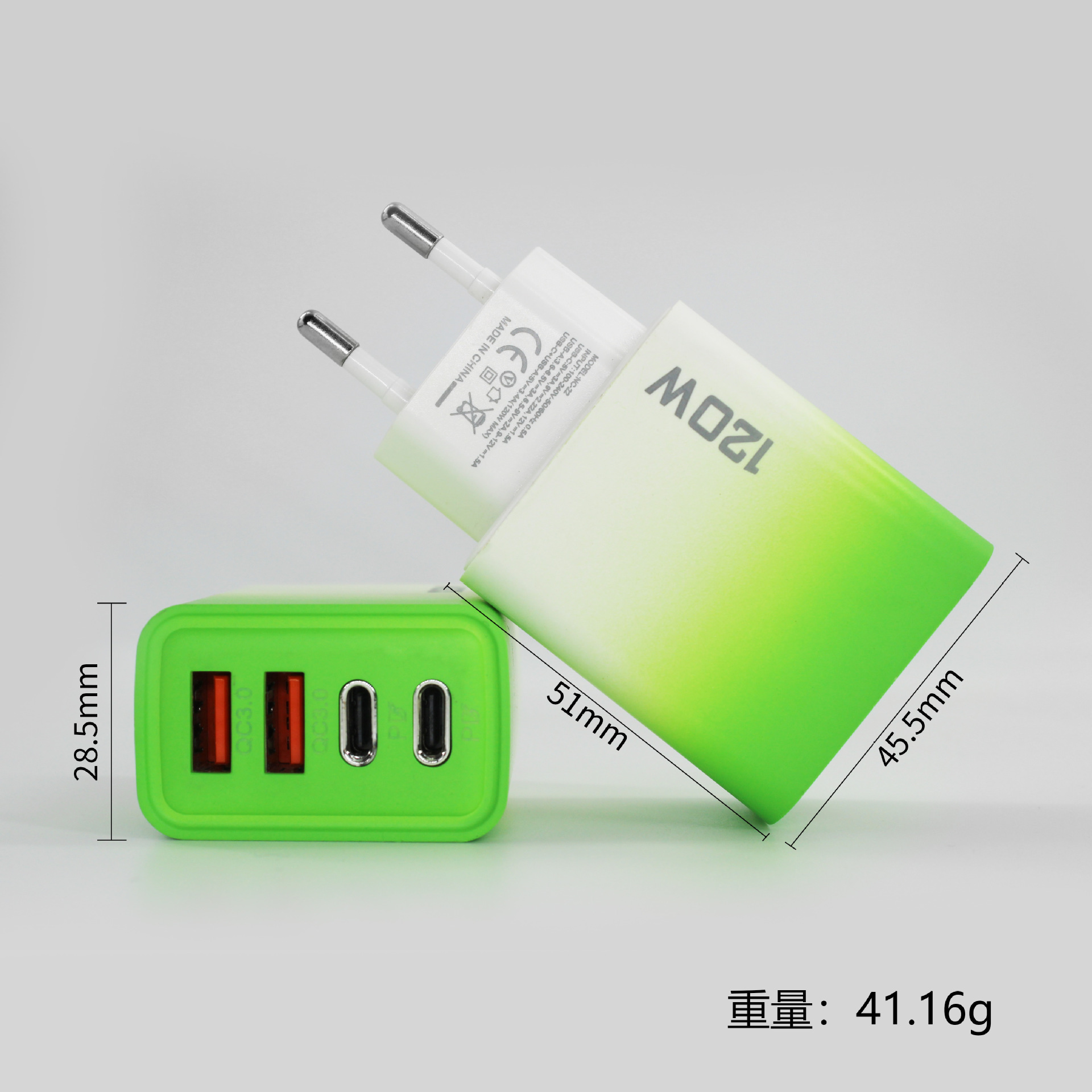 Cargador de carga rápida transfronterizo de 120W dual USB dual Tipo-c cabezal de carga multipuerto estándar de EE. UU. Cargador de teléfono móvil europeo