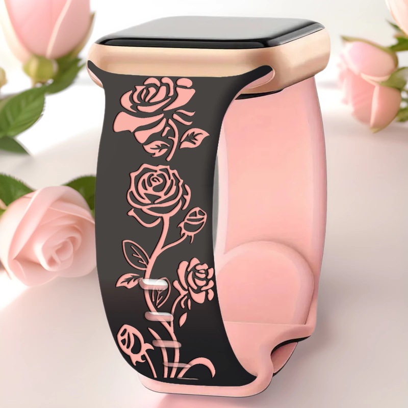 Suitable for Apple iWatch Two-Color Silicone Strap Rose Flower Applewatch1-10 Floral Rose Carving