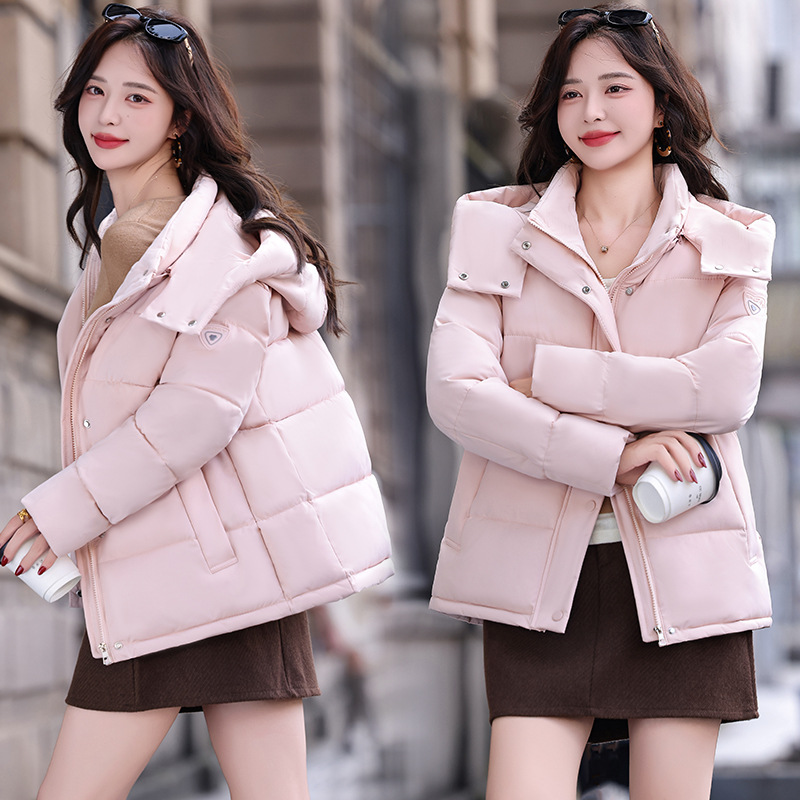 短款棉服女秋冬韩版宽松外套可拆帽大码面包服胖妹妹加厚ins百搭