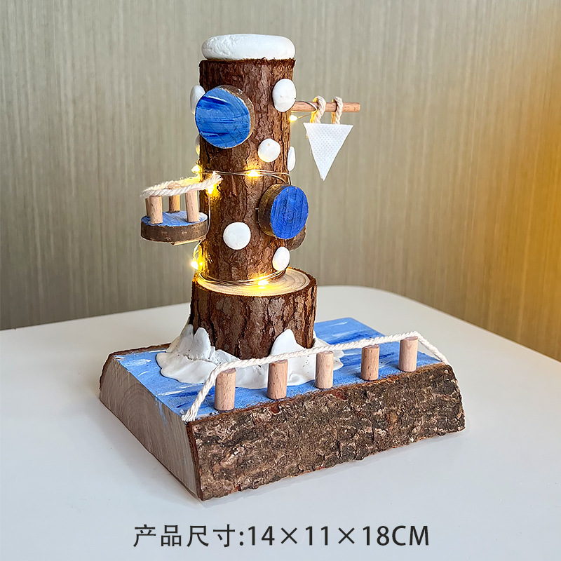 Área de jardín de infantes esquina carpintería diy paquete de materiales hechos a mano conjunto completo de juguetes de madera pequeños adornos de cabaña