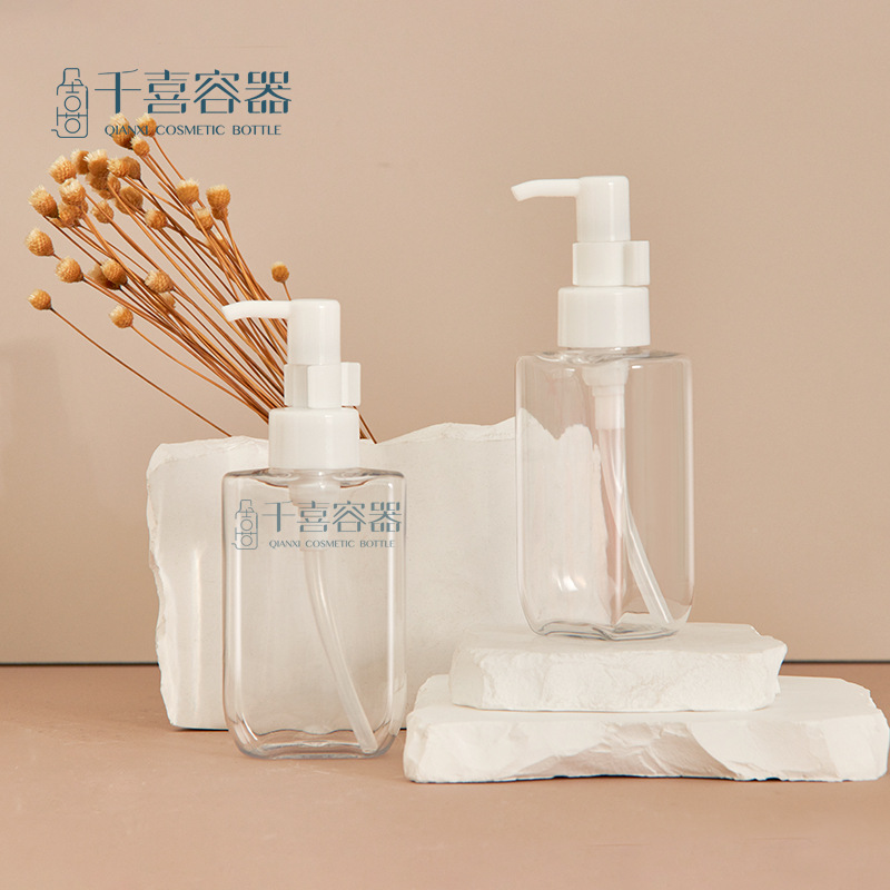 24牙圆底扁方护发精油瓶100ml液体油泵分装瓶按压型发油乳液瓶