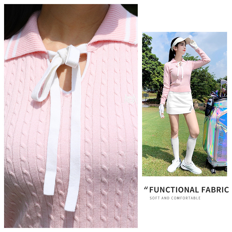 Áo len golf nữ mềm ấm ôm hông, tay dài cổ lọ, họa tiết bướm streamer — YF767 [Dụng cụ truyền phát bướm/Ấm áp/Kẻ sọc mềm] Áo len màu hồng Sakura