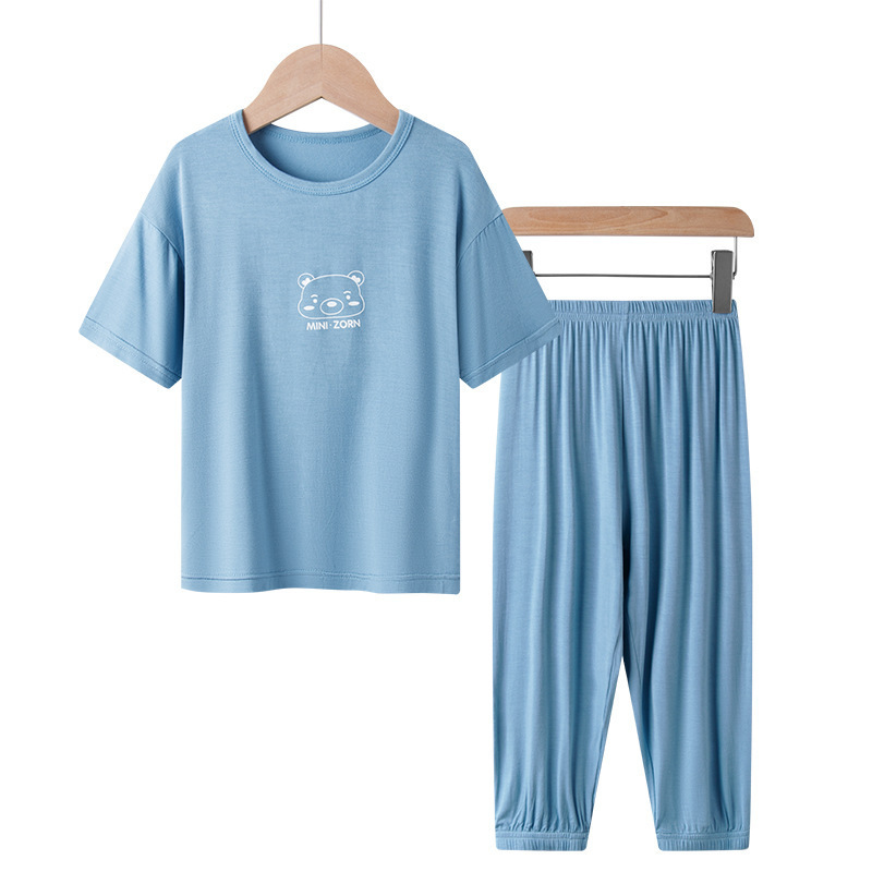 男女儿童莫代尔空调服 夏季家居服套装宝宝短袖长裤薄款睡裤睡衣B