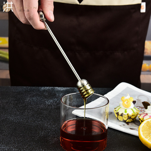 Cross-border 304 stainless steel honey spoon honey stirrer straight handle with round bead honey stirring stick jam stirring