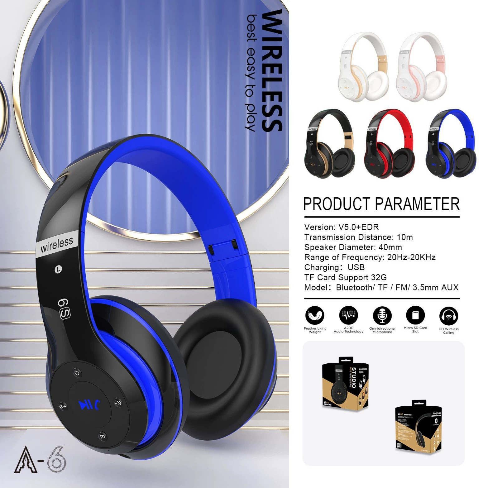 Трехмерные наушники, (поперечная торговля), 6S, Bluetooth