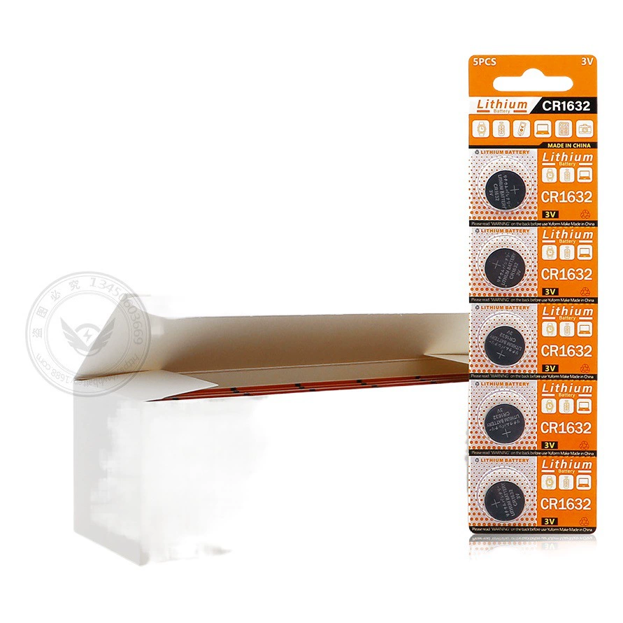 Установленная на карту батарея кнопки CR1632 5-компонентная картонная бумажная блистерная упаковка 3 В литий-марганцевая батарея электронная большое количество и отличная цена
