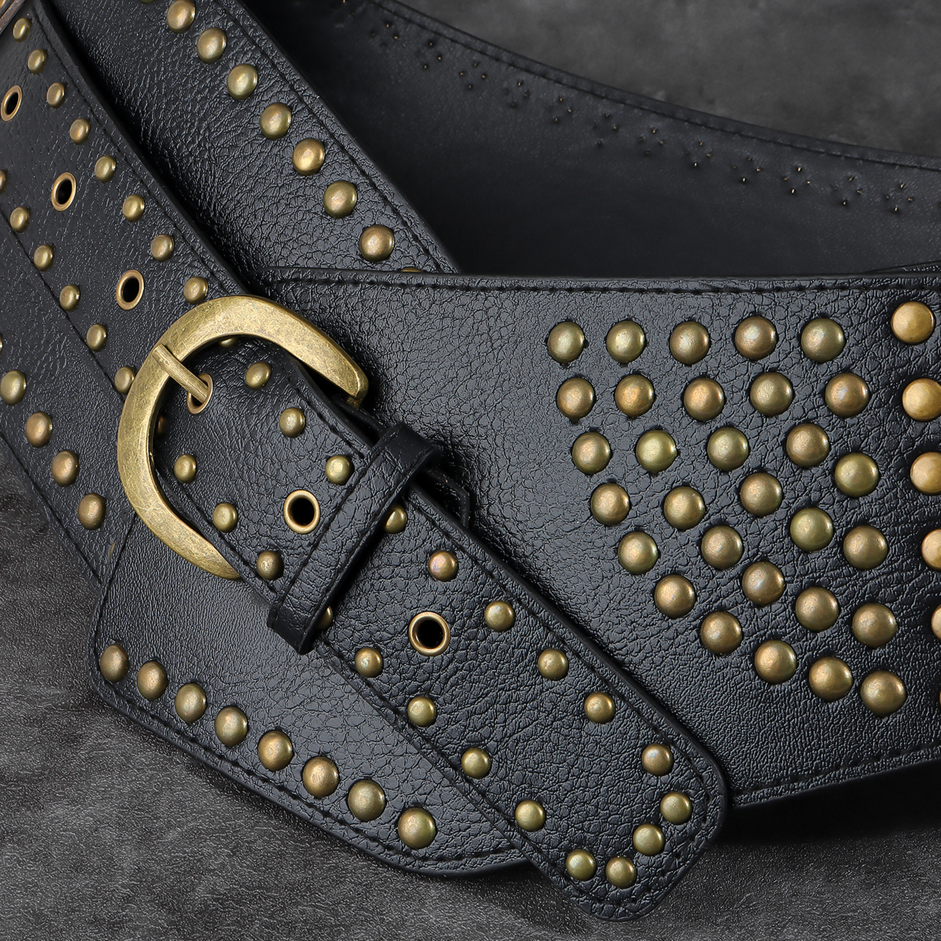 Nuova cintura transfrontaliera, coprivita Spicy Girl con rivetti punk decorativo gonna tendenza industria pesante occidentale abbinata a fibbia ad ago per cintura accattivante_voghion.com