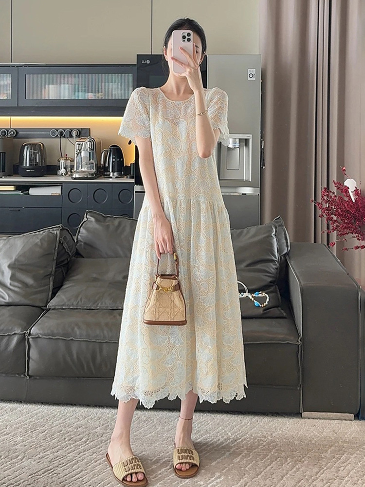 Đầm suông nữ midi phong cách Trung Hoa dáng rộng mùa hè ZX N4043 — bột màu xanh
