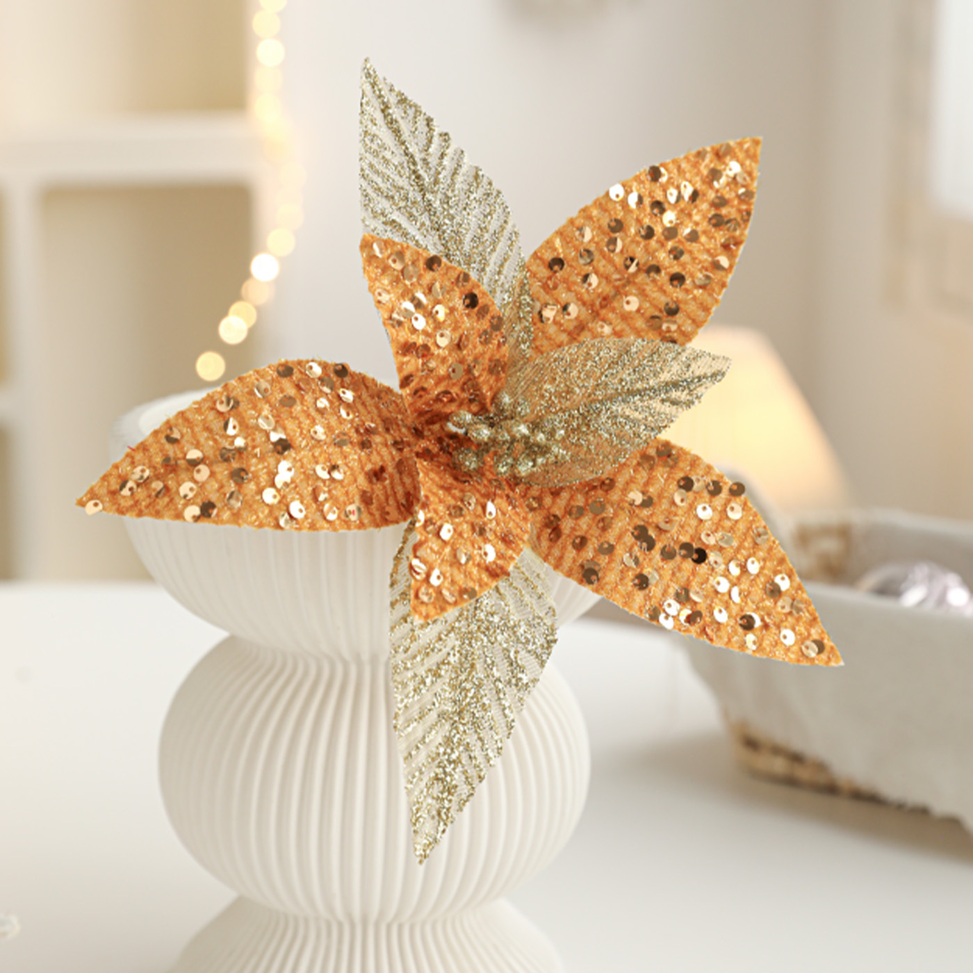 Nuevo producto 26CM tela de alta calidad flores de Navidad polvo de oro flor de polvo de polvo flor de Navidad decoración de caña de corolla