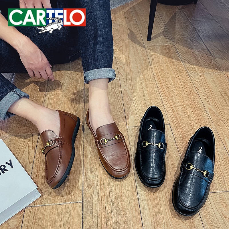 CARTELO/卡帝乐鳄鱼男士牛皮皮鞋一脚蹬豆豆鞋乐福鞋耐磨商务休闲