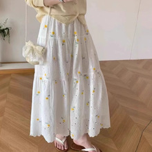 小清新刺绣花朵棉布裙蕾丝半身裙女2025春夏甜美中长款A字裙伞裙