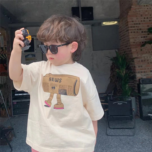 Children's short-sleeved T-shirt 2024 trendy brand children's clothing baby Japanese style children's tops children's high street boys' T pink shorts