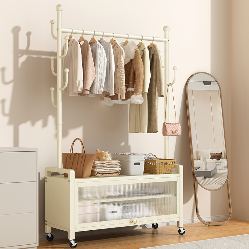 晾衣架落地家用可移动卧室凉衣架阳台挂衣服架子室内简易杆衣帽架