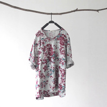 特价！左岸迷香 素-然风格 原创棉麻斜襟印花套头衬 多色 S248