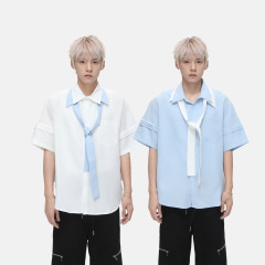 MTLCLOTHES |   ニッチで爽やかなネクタイ付きシャツ、半袖、ゆったり、シンプル、カジュアル、トレンドのインナートップス