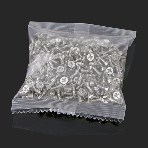 Cross-recessed countersunk flat head miniature self-tapping screw with iron plating and nickel coating, size M1.4-M5, for precision fan and eyeglass use.